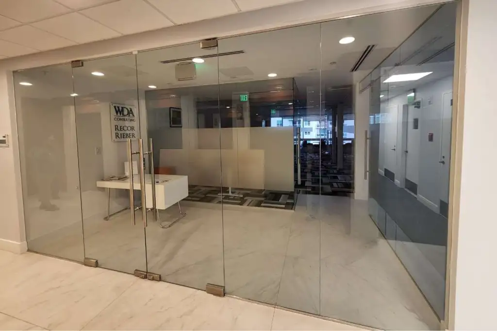 Custom glass doors and walls installed in an office by Great Glass