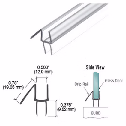 RH Clear Bottom Wipe with Drip Rail for 1/2" Glass