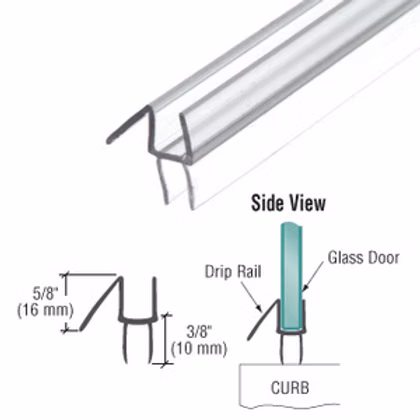 RH Clear Bottom Wipe with Drip Rail for 3/8" Glass