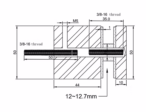 RH Glass Rail Standoff Base and Cap - 1-3/4" Projection view 3