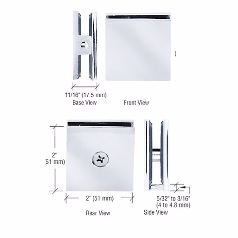 RH Square Style Hole-in-Glass Fixed Panel Clip/Clamp - SCU4 Comparable view 2